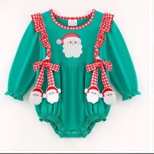 Source Unknown Green and Red Santa Kids One Piece